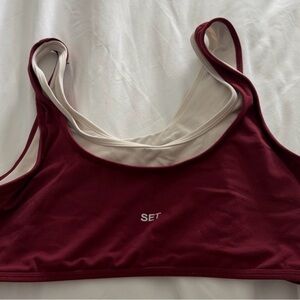 SET Active layered burgundy sports bras